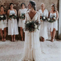 Bohemian Lace Wedding Dresses 2021 V Neck Long Sleeves Backless A Line Floor Length Beach Garden Country Bridal Gowns Plus Size,212-1