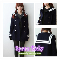 {Free Ship} Korean Sailor High Quality Woolen Coat Double Brest SP130220 - Thumbnail 2