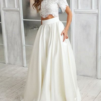 White wedding dress two piece wedding dress lace applique wedding dress beach wedding dress,222 - Thumbnail 4