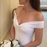 Off-shoulder White Tulle Ball Gown Wedding Dresses with Twist Bust,225 - Thumbnail 1