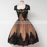 Modest Ball Gown Prom Dresses, Square Neckline Tea-length Homecoming Dresses, Tulle Appliques Lace Party Dress,227 - Thumbnail 1