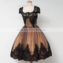 Modest Ball Gown Prom Dresses, Square Neckline Tea-length Homecoming Dresses, Tulle Appliques Lace Party Dress,227-1