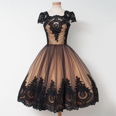 Modest ball gown prom dresses, square neckline tea-length homecoming dresses, tulle appliques lace party dress,227 - Thumbnail 5