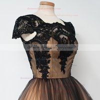 Modest Ball Gown Prom Dresses, Square Neckline Tea-length Homecoming Dresses, Tulle Appliques Lace Party Dress,227 - Thumbnail 2