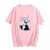 Cute Pink Black Sweet Vintage Anime Girl Cartoon Loose Short Sleeve Shirt Tee T-shirt Summer Casual E-Girl Kawaii Korean Japanese Harajuku Streetwear - Thumbnail 3