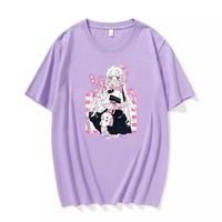 Cute Pink Black Sweet Vintage Anime Girl Cartoon Loose Short Sleeve Shirt Tee T-shirt Summer Casual E-Girl Kawaii Korean Japanese Harajuku Streetwear - Thumbnail 4