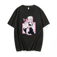Cute Pink Black Sweet Vintage Anime Girl Cartoon Loose Short Sleeve Shirt Tee T-shirt Summer Casual E-Girl Kawaii Korean Japanese Harajuku Streetwear - Thumbnail 6