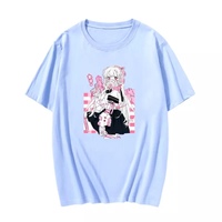 Cute Pink Black Sweet Vintage Anime Girl Cartoon Loose Short Sleeve Shirt Tee T-shirt Summer Casual E-Girl Kawaii Korean Japanese Harajuku Streetwear - Thumbnail 7