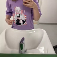 Cute Pink Black Sweet Vintage Anime Girl Cartoon Loose Short Sleeve Shirt Tee T-shirt Summer Casual E-Girl Kawaii Korean Japanese Harajuku Streetwear - Thumbnail 9