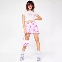 Cute Pink Butterfly Glitter Sparkle Print Crop Top Short Sleeve Shirt Tee T-shirt Summer Casual E-Girl Kawaii Korean Japanese Harajuku Streetwear - Thumbnail 3