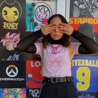 Cute Pink Butterfly Glitter Sparkle Print Crop Top Short Sleeve Shirt Tee T-shirt Summer Casual E-Girl Kawaii Korean Japanese Harajuku Streetwear - Thumbnail 4