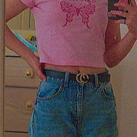 Cute Pink Butterfly Glitter Sparkle Print Crop Top Short Sleeve Shirt Tee T-shirt Summer Casual E-Girl Kawaii Korean Japanese Harajuku Streetwear - Thumbnail 9