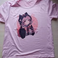 Cute Cat Anime Girl Cartoon Print Oversized Loose Short Sleeve Shirt Tee T-shirt Summer Casual E-Girl Kawaii Korean Japanese Harajuku Streetwear - Thumbnail 6