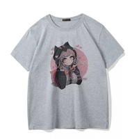 Cute Cat Anime Girl Cartoon Print Oversized Loose Short Sleeve Shirt Tee T-shirt Summer Casual E-Girl Kawaii Korean Japanese Harajuku Streetwear - Thumbnail 9