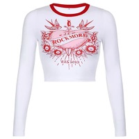 Cute Retro Rock Heart Aesthetic Print Crop Top Long Sleeve Shirt Tee T-shirt Punk Goth Summer Casual E-Girl Kawaii Korean Japanese Harajuku Streetwear - Thumbnail 3