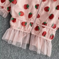 Cute Sexy Pink Strawberry Glitter Sparkle Mesh V Neck Blouse Puff Short Sleeve Shirt Summer Casual E-Girl Kawaii Korean Japanese Harajuku Streetwear - Thumbnail 1