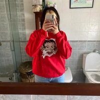 Cute 80s 90s Red Heart Vintage Cartoon Girl Long Sleeve Shirt Hoodie Pullover Sweatshirt Casual E-Girl Kawaii Korean Japanese Harajuku Streetwear - Thumbnail 8