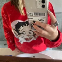 Cute 80s 90s Red Heart Vintage Cartoon Girl Long Sleeve Shirt Hoodie Pullover Sweatshirt Casual E-Girl Kawaii Korean Japanese Harajuku Streetwear - Thumbnail 9