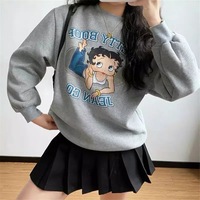 Cute 80s 90s Vintage Cartoon Girl Print Long Sleeve Shirt Hoodie Pullover Sweatshirt Sweater Casual E-Girl Kawaii Korean Japanese Harajuku Streetwear - Thumbnail 2