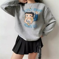 Cute 80s 90s Vintage Cartoon Girl Print Long Sleeve Shirt Hoodie Pullover Sweatshirt Sweater Casual E-Girl Kawaii Korean Japanese Harajuku Streetwear - Thumbnail 1