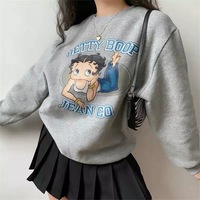 Cute 80s 90s Vintage Cartoon Girl Print Long Sleeve Shirt Hoodie Pullover Sweatshirt Sweater Casual E-Girl Kawaii Korean Japanese Harajuku Streetwear - Thumbnail 3
