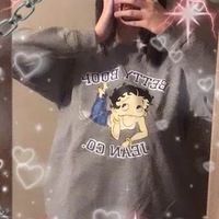 Cute 80s 90s Vintage Cartoon Girl Print Long Sleeve Shirt Hoodie Pullover Sweatshirt Sweater Casual E-Girl Kawaii Korean Japanese Harajuku Streetwear - Thumbnail 6