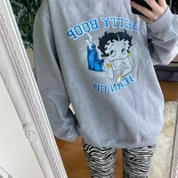 Cute 80s 90s Vintage Cartoon Girl Print Long Sleeve Shirt Hoodie Pullover Sweatshirt Sweater Casual E-Girl Kawaii Korean Japanese Harajuku Streetwear - Thumbnail 7