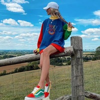 Cute Rainbow Cool Letter Embroidery Aesthetic Sweatshirt Long Sleeve Shirt Turtleneck Top Casual E-Girl Kawaii Korean Japanese Harajuku Streetwear - Thumbnail 3
