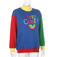 Cute Rainbow Cool Letter Embroidery Aesthetic Sweatshirt Long Sleeve Shirt Turtleneck Top Casual E-Girl Kawaii Korean Japanese Harajuku Streetwear - Thumbnail 6