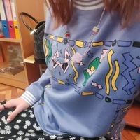 Cute 90s Vintage Purple Aesthetic Oversized Loose Sweatshirt Sweater Pullover Hoodie Autumn Casual E-Girl Kawaii Korean Japanese Harajuku Streetwear - Thumbnail 8