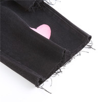 Cute Vintage Pink Heart Print Black Denim Jeans Straight High Waist Long Trouser Pants Autumn Casual E-Girl Kawaii Korean Japanese Harajuku Streetwear - Thumbnail 9