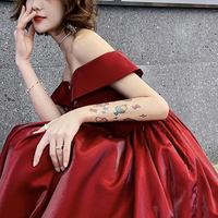 Burgundy satin short prom dress party dress - Thumbnail 1