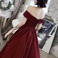Burgundy satin short prom dress party dress - Thumbnail 3