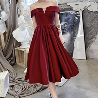 Burgundy satin short prom dress party dress - Thumbnail 5