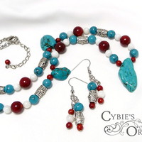 Turquoise Magnesite, Coral and Rivershell set - Thumbnail 1