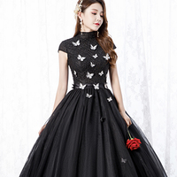 Black tulle long A line ball gown dress formal dress - Thumbnail 1