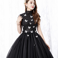 Black tulle long A line ball gown dress formal dress - Thumbnail 2