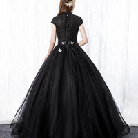 Black tulle long A line ball gown dress formal dress - Thumbnail 4