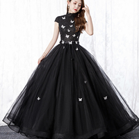 Black tulle long A line ball gown dress formal dress - Thumbnail 5