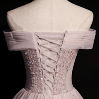 Pink tulle beads long prom dress A line evening dress - Thumbnail 2