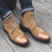 NEW DESIGN HANDMADE BROWN CAP TOE LEATHER SUEDE DRESSING BOOT FOR MEN - Thumbnail 2