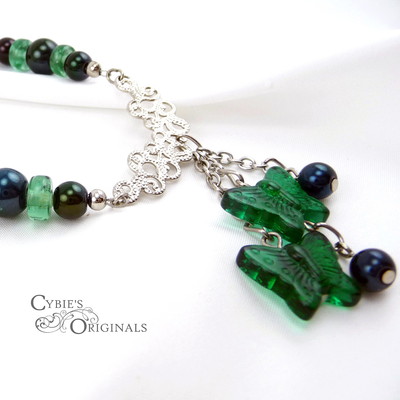 Green butterfly necklace set