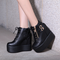 Fashion lace-up black thick-soled inner high boots S-310 - Thumbnail 2