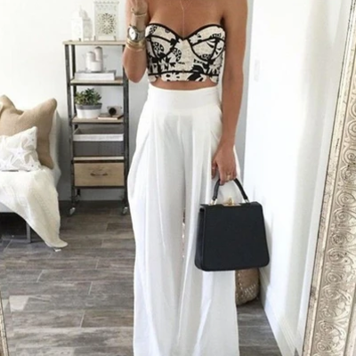 White fashion high waist long pants