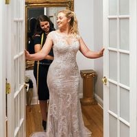 Boat Neck Mermaid V Back Lace Wedding Dresses - Thumbnail 2