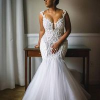 Sexy Mermaid White Lace Plus Size Wedding Dress - Thumbnail 1