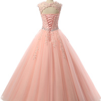 Women's Beaded Lace Sweet 16 Dresses Appliques Quinceanera Ball Gowns Prom Dress，858 - Thumbnail 1