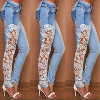 Lace Sexy Embroidery Jeans - Thumbnail 1
