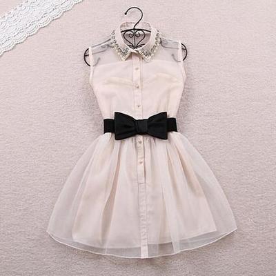 Fashion bow belt sleeveless dress - Thumbnail 4