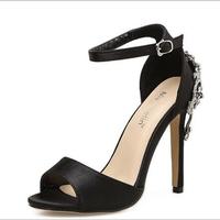 Fashion Black Rhinestone High Heel Women Sandals S-314 - Thumbnail 5